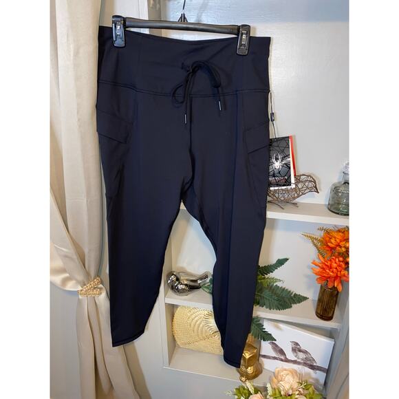 NWT $88 Spyder Active Ladies XL STYLE #SP6005 Black Drawstring Pants Side Pocket - Picture 1 of 12